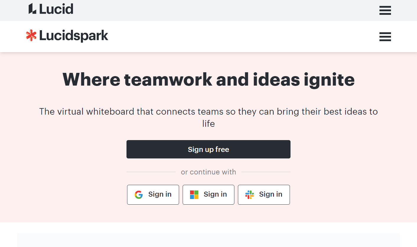 Lucidspark’s homepage has a slogan: ‘Where teamwork and ideas ignite’.