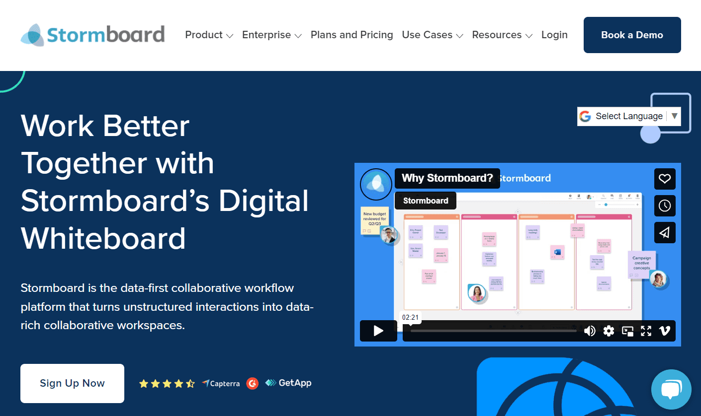 Stormboard’s homepage has a slogan: ‘Work Together with Stormboard’s Digital Whiteboard.’