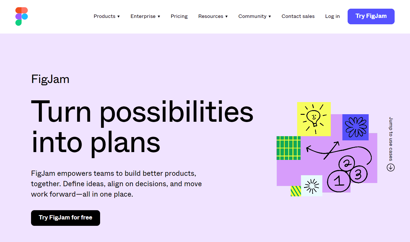 FigJam’s homepage has a slogan: ‘Turn possibilities into plans’.