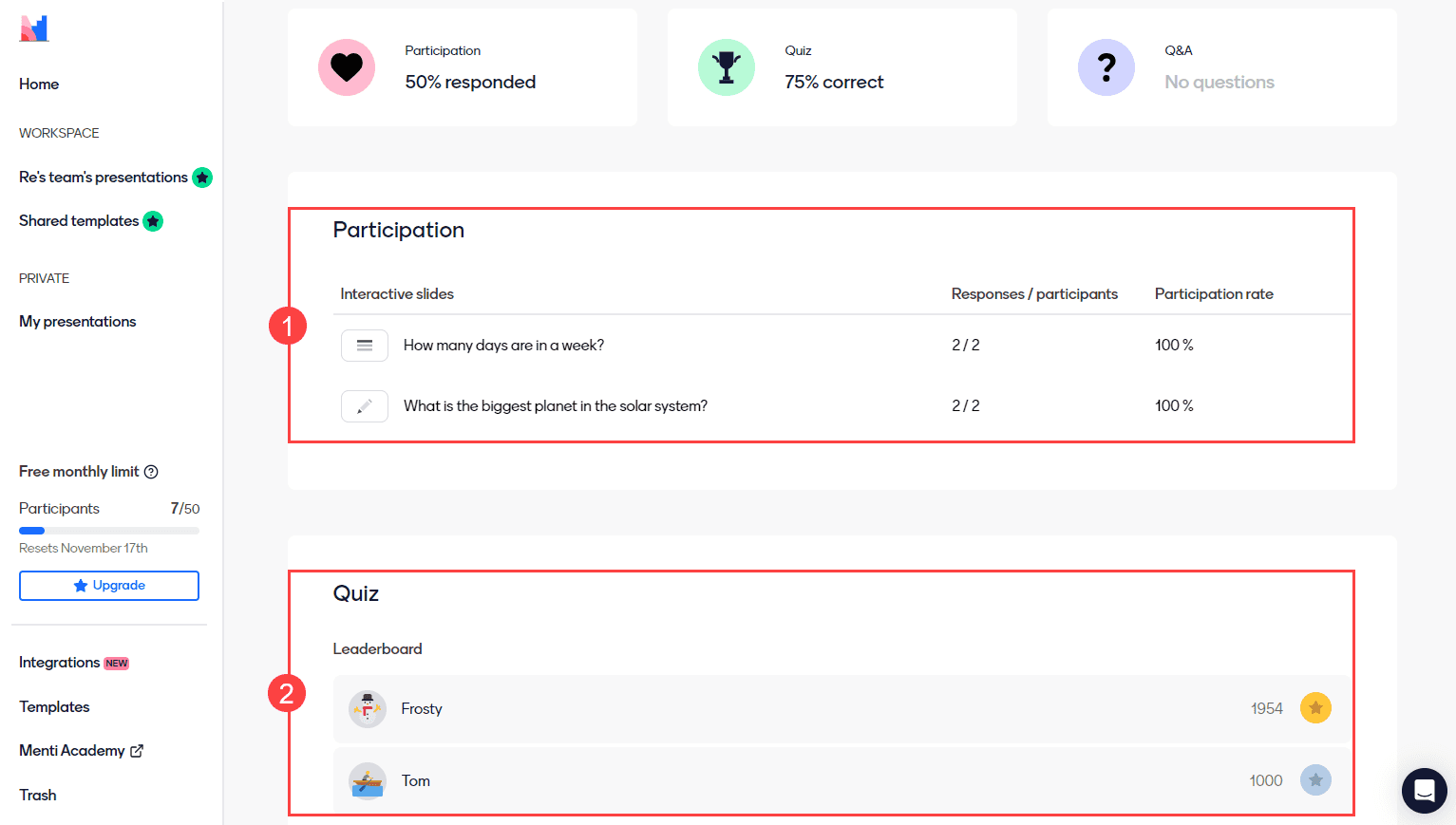 Mentimeter report 