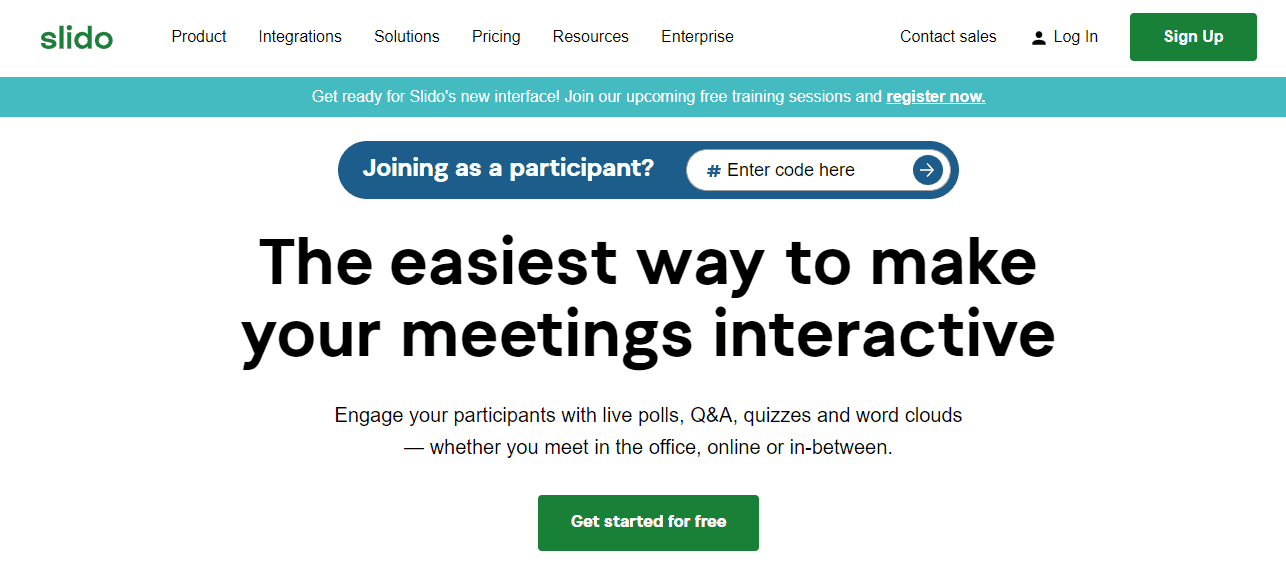 Slido makes your business meetings more interactive with live polls, Q&As, quizzes, and word clouds.